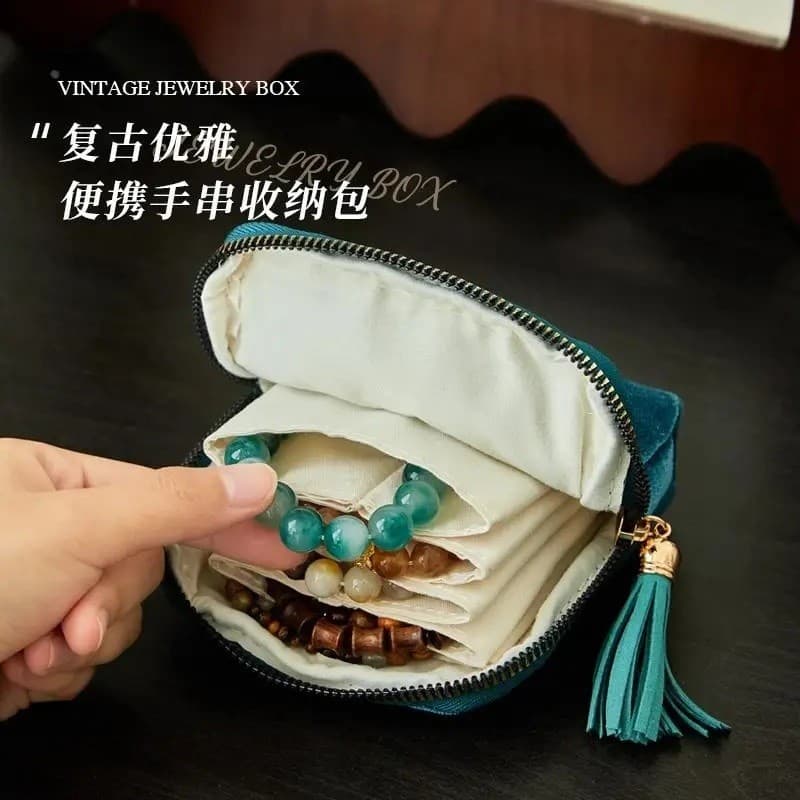 Bolsa de joias [Hu Yanbin mesmo estilo] Bolsa de armazenamento Wenwan colar pulseira de cristal multicamadas pequeno arm
