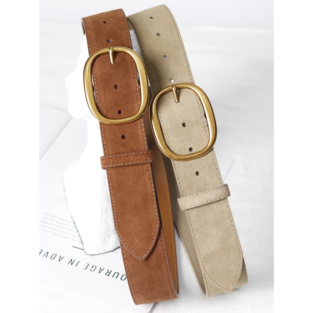 Versão larga cinto feminino couro genuíno camurça High-End sentimento moda combinando saia casaco cinto francês feminino