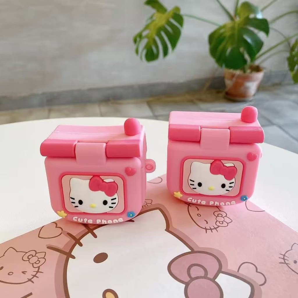 Capa Protetora de Silicone para AirPods1/2/3/Pro/2/4 com Função de Carregamento Sem Fio Capa Flip 3D Hello Kitty com Esp