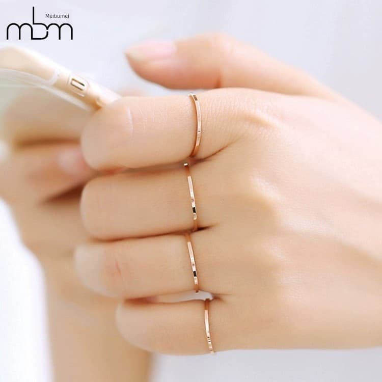 anel solitario kit anel Anel superfino japonês coreano moderno feminino banhado a ouro rosa 18k