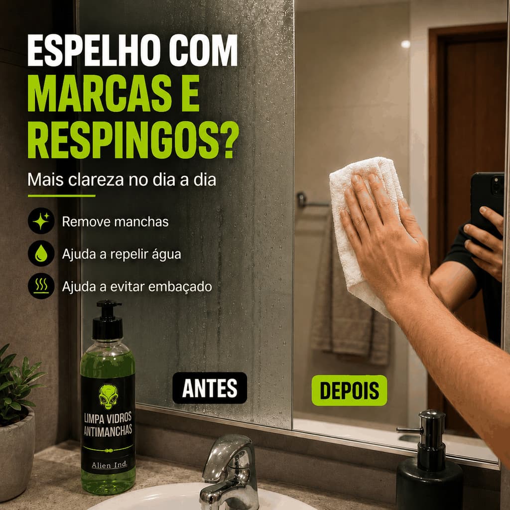 Limpa Vidros Antimanchas Alien Ind para Box Blindex Espelho Janela Vitrine Repele Água