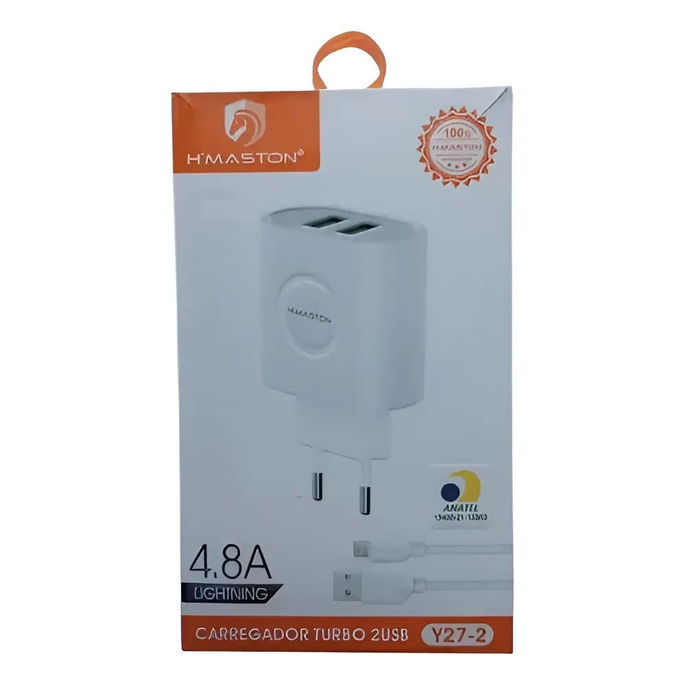 Carregador Turbo H'maston 4.8a 2 Usb Original Com Cabo Ios