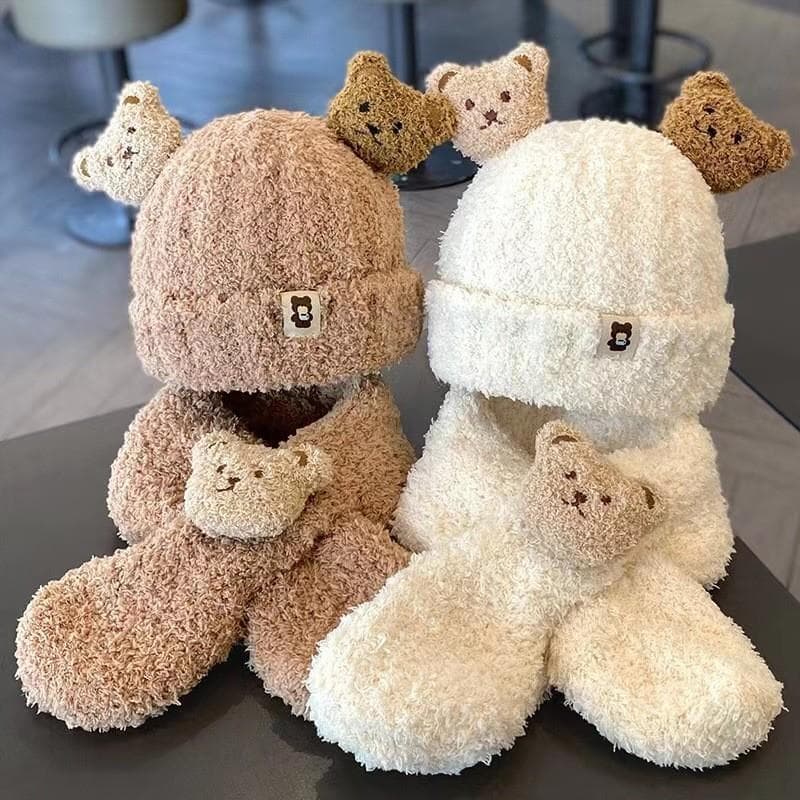 Chapéu cachecol uma crianças bebê outono inverno bonito meninos meninas bebê conjunto de duas peças à prova de vento con