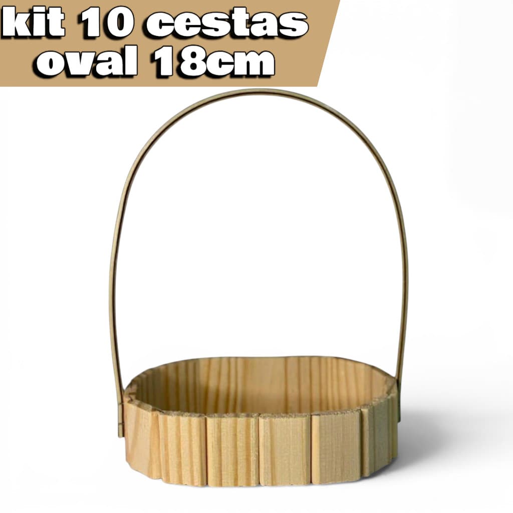 Kit 10 Cestas de Madeira Fraldeira Oval 18cm Para Presente Dias Das Mães Páscoa Namorados Natal