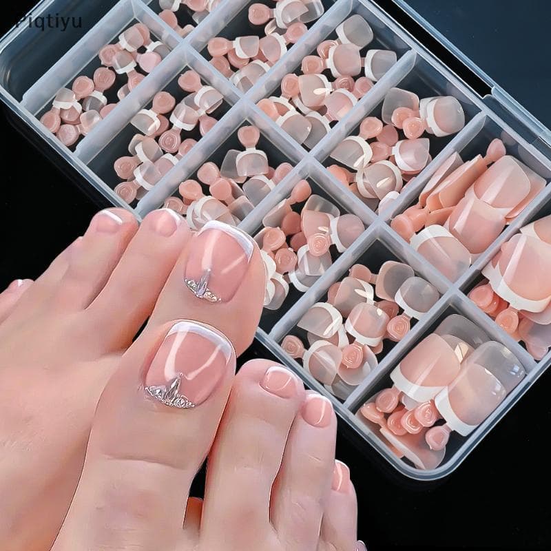 piqtiyu 120 Peças Prensa Artificial Quadrada Curta Francesa Nas Unhas Dos Pés Nude Rosa Cobertura Completa Falsas Extens