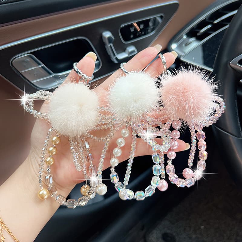 Chaveiro de carro, pingente de celular com miçangas elegante, acessório criativo para bolsa, nova corrente de miçangas c