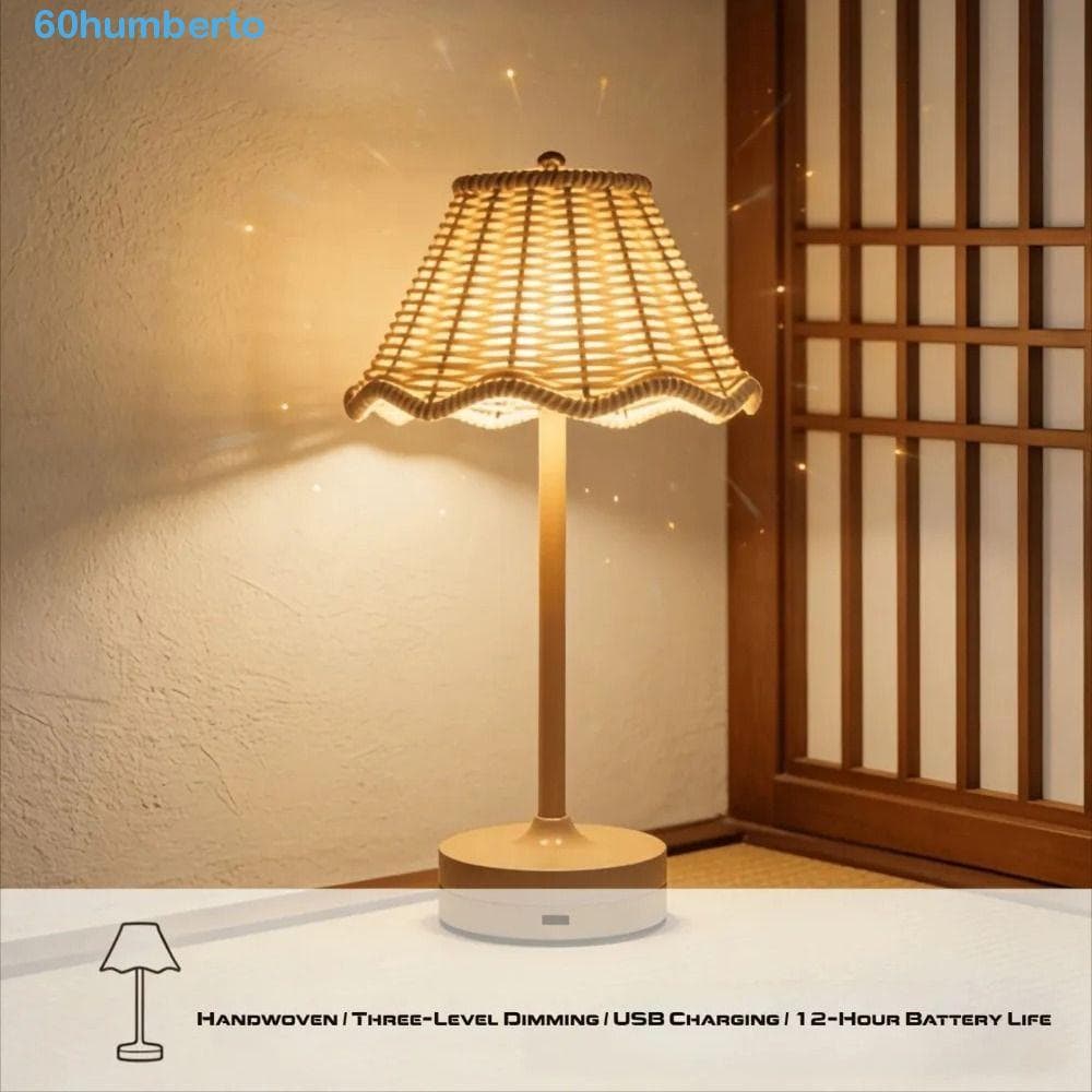 Candeeiro De Mesa De Vime HUMBERTO , Abajur Com Sensor De Toque De Brilho Ajustável , Design Elegante Sem Fio Para Cuida