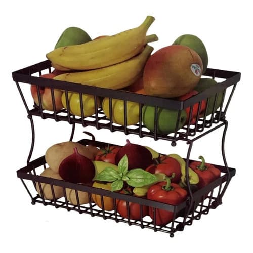 Fruteira Metálica 2 Andares - Preta TOP RIO Cozinha Utensílio Culinário Preparo de Alimentos Resistente
