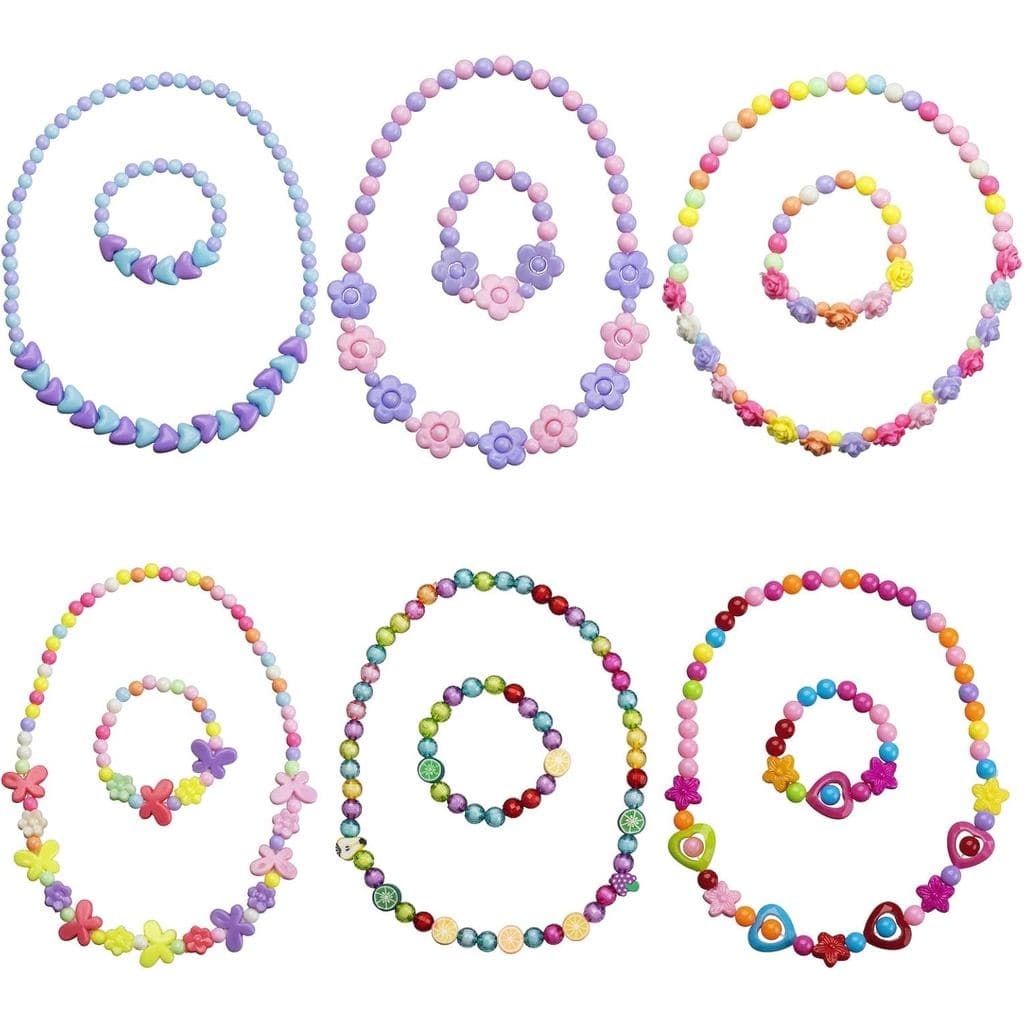 6 Conjuntos de Joias de Brincar para Crianças Pequenas, Colar e Pulseira com Contas para Meninas, Embalados em Caixa de