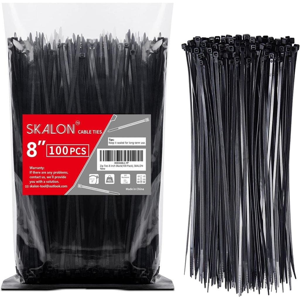 Abraçadeiras de Nylon 8 polegadas (pacote com 100), resistência à tração de 40lbs, abraçadeiras pretas para uso interno