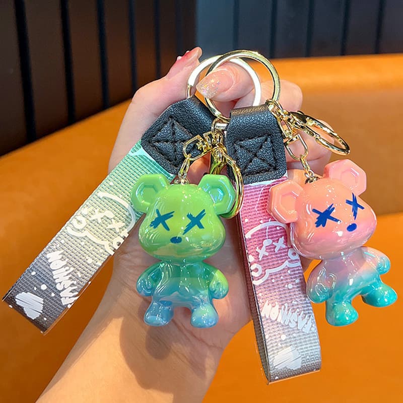 Chaveiro de carro, pingente de bolsa, pequeno presente, chaveiro de urso dragão com mudança de cor em gradiente, criativ