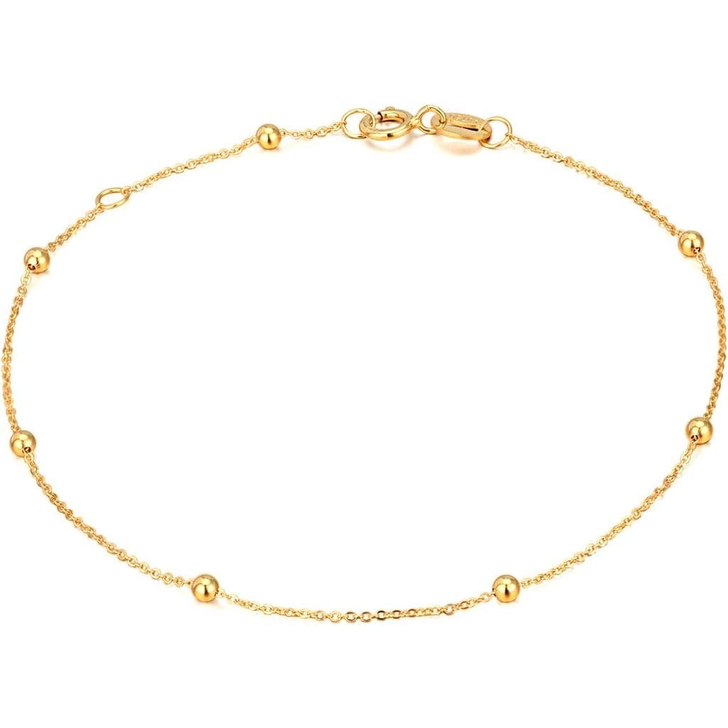 Pulseiras de Ouro Sólido 14K, 18K para Mulheres, Pulseira de Corrente Fina com Pérolas de Ouro Real