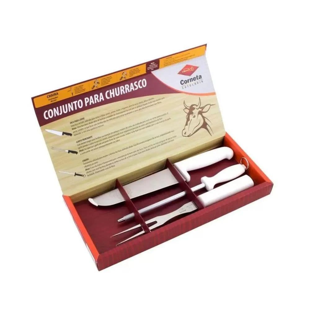 Conjunto para Churrasco com Faca, Chaira e Garfo CORNETA DBD 8