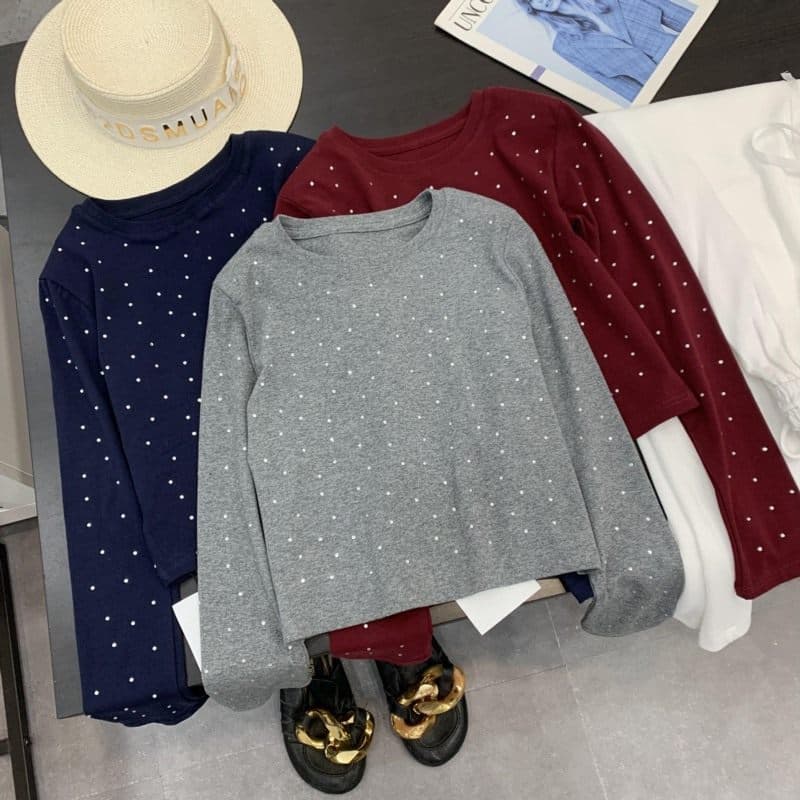 Camiseta de manga comprida Slim-Fit Slimmer Look Hot Diamond Design Feel Fashion All-Match Bottoming Shirt Mulheres K#24