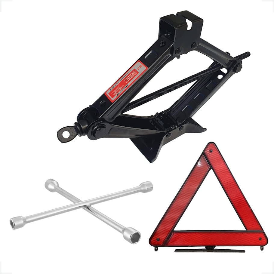 Kit Macaco 2 Ton Sanfona+ Triângulo Sinalizaçao + Chave Roda Uso Profissional Alta Resistência Alta Durabilidade