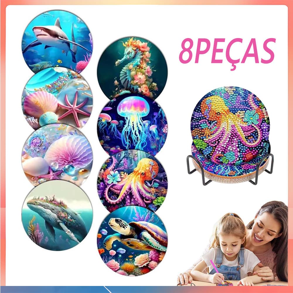 Conjunto de 8 porta-copos com pintura de diamante adequado para porta-copos de pintura para iniciantes