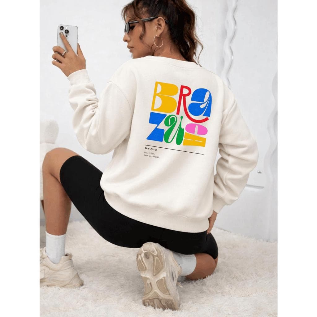 Moletom Careca Casual Gola Redonda Inverno Feminino Brasil Core Brasuca Estiloso - Brasuca