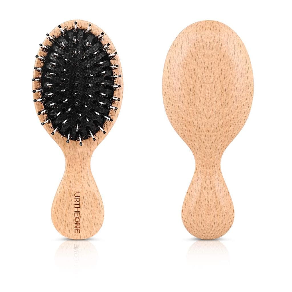 Mini escova de cerdas adequada para cabelos grossos e cacheados, cabelos finos, curtos e molhados ou cabelos secos, para