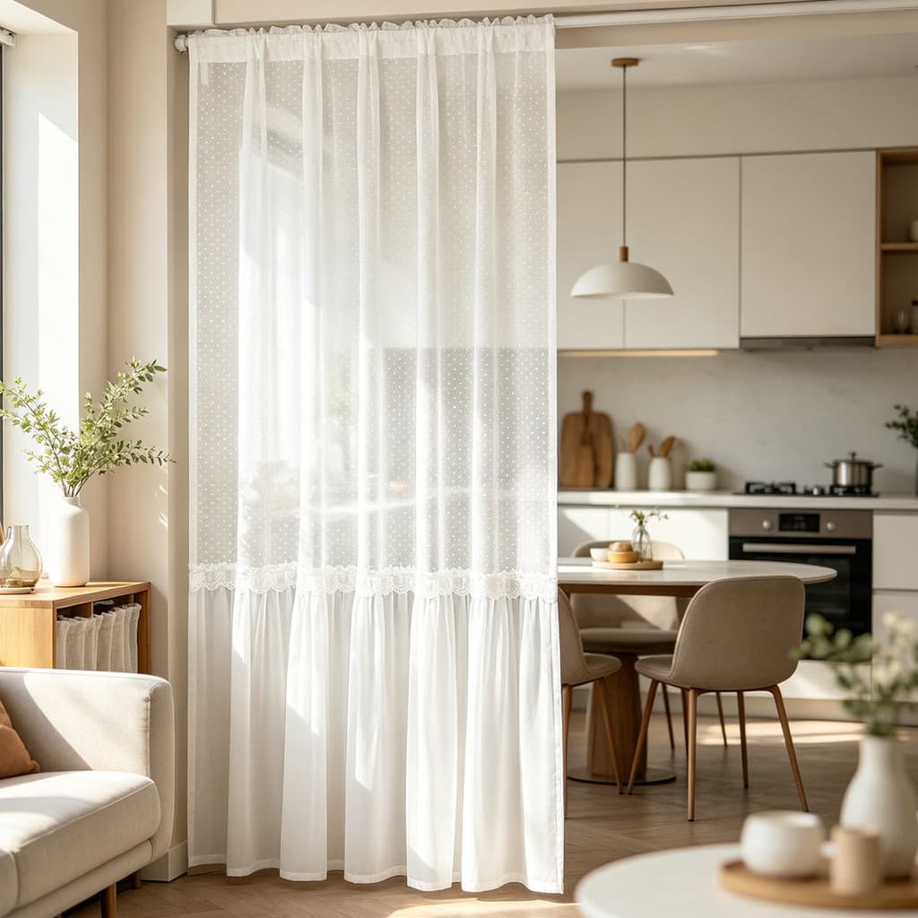 Cortina Transparente Branca Romântica Francesa Para Sala De Estar Boho Pompom Tule Cortinas Macrame Rod Pocket Luxo Filt