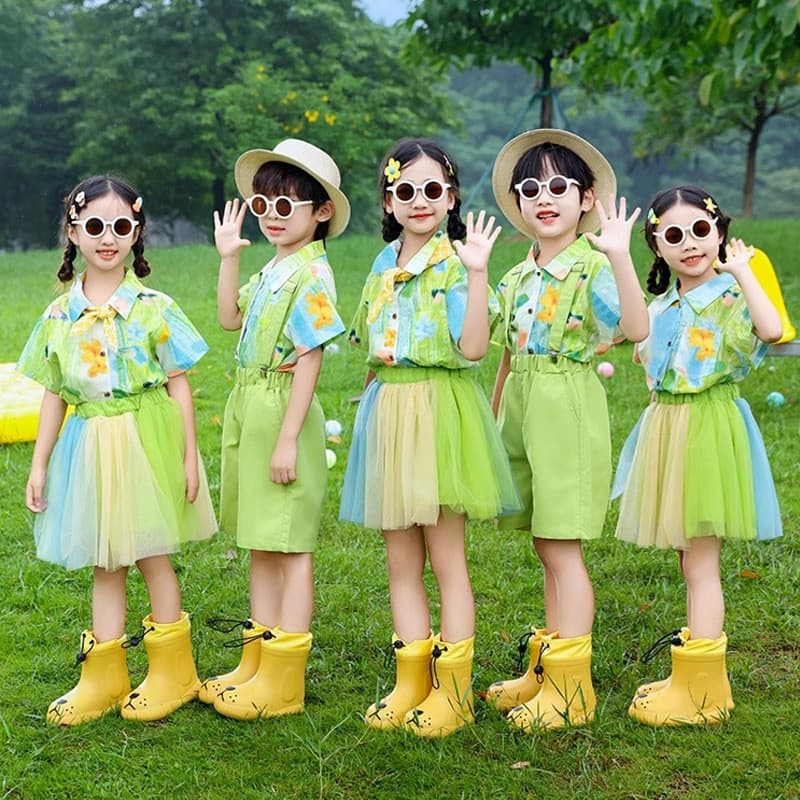 Crianças trajes da escola primária estudantes Cheerleading jardim de infância graduação foto classe uniforme verde Petti