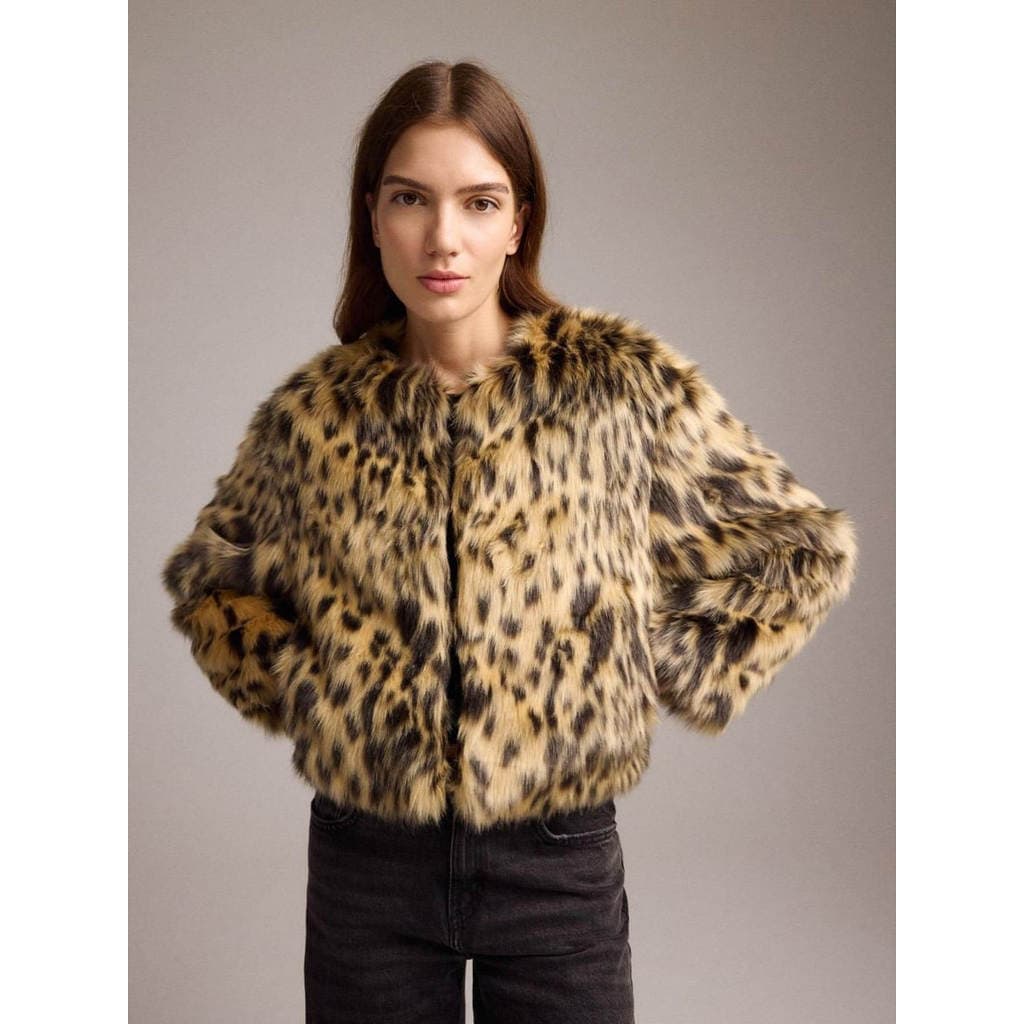Europeu americano Singles sl leopardo impressão jaqueta High-End sentir pelúcia americano rua pele do falso jaqueta curt