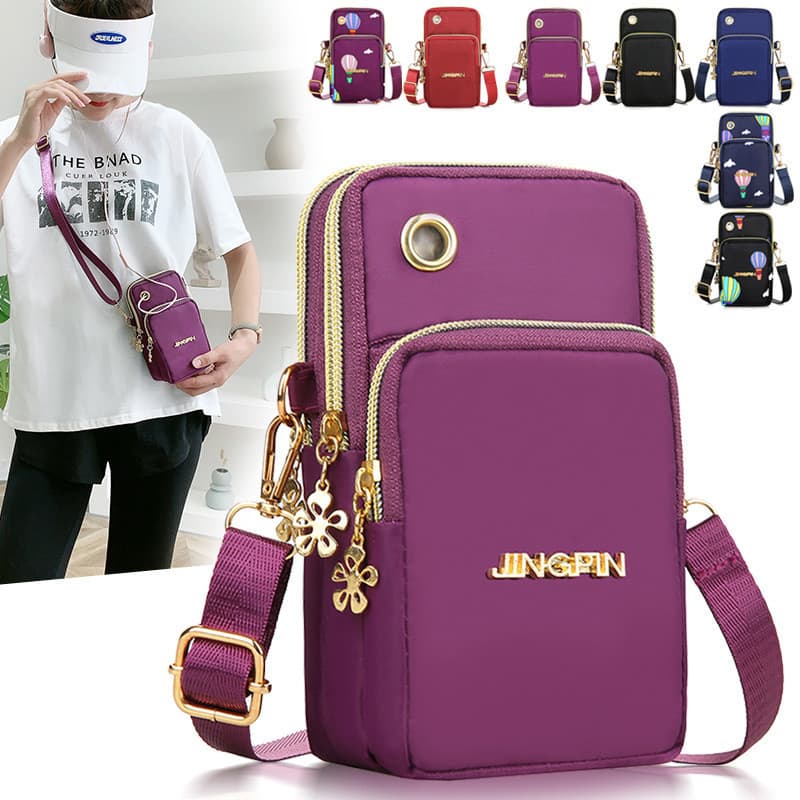Novo estilo saco do telefone móvel feminino Cross-corpo Mini pequeno saco de três camadas zíper saco de pano de náilon e