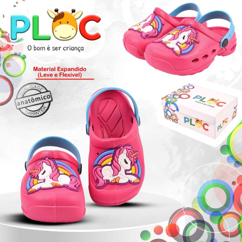 Sandália Babuche Menina PLOC Bab14 - Unicórnio - Pink