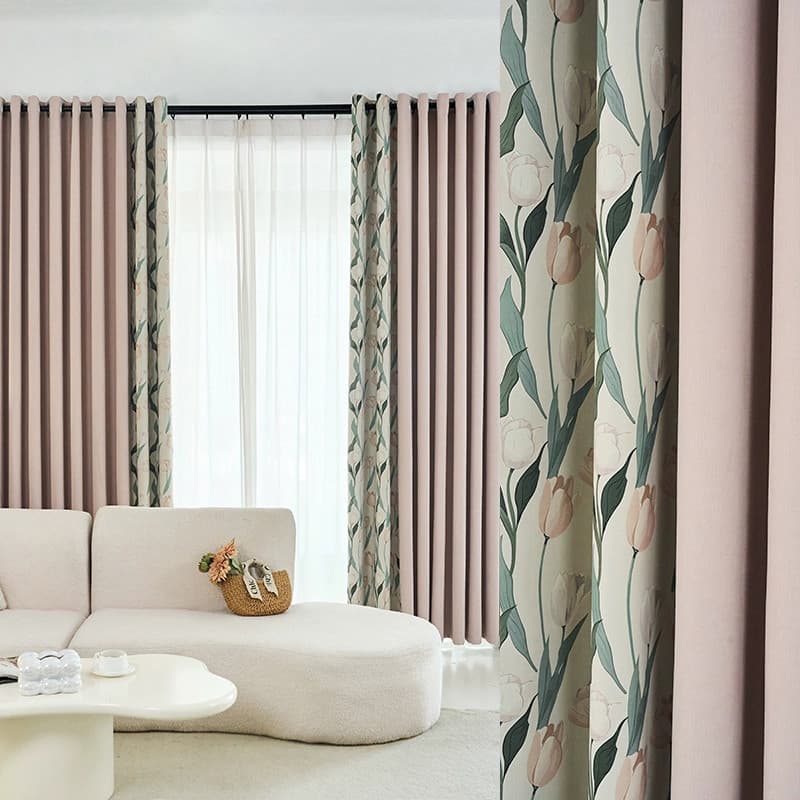 2025 moderna menina flor leite chá cor cortinas tulipa quente Chenille quarto varanda cortinas Blackout