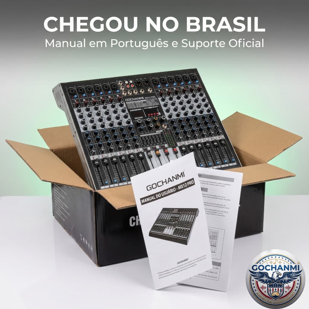 Mesa de Som 12 Canais XLR USB Bluetooth com Equalizador e Efeitos DSP GOCHANMI