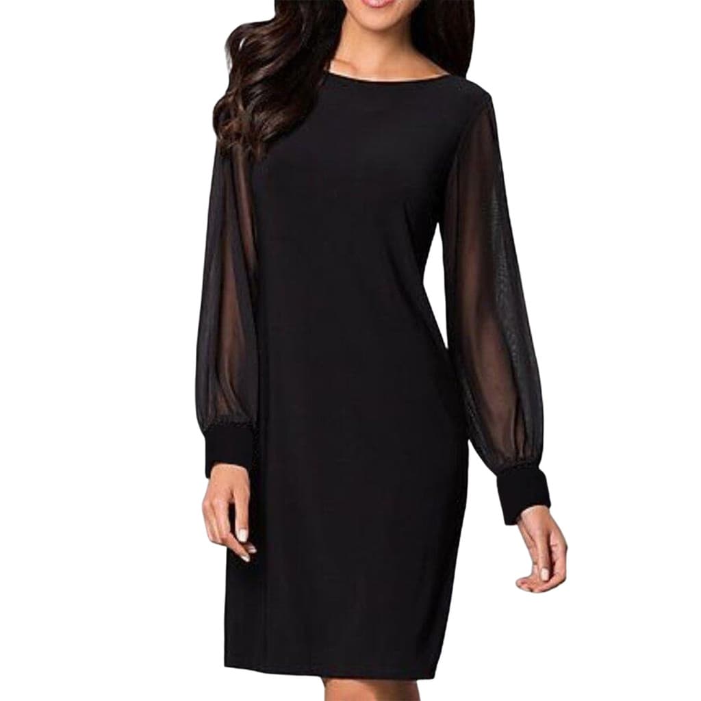 Europeu americano primavera outono novo estilo em torno do pescoço preto Chiffon costura simples temperamento Commuter v