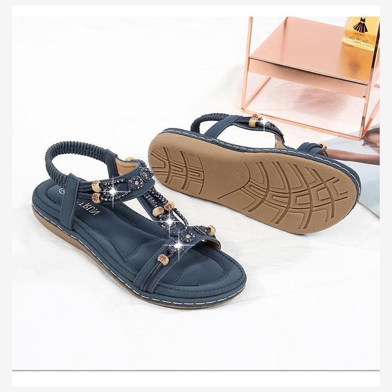 Boêmio strass sapatos novo estilo sandálias femininas de tamanho grande sandálias planas transfronteiriças moda praia le