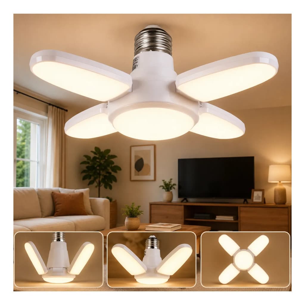 Lâmpada LED 4 Folhas Dobráveis 28W Alta Potência Branco Frio Super Brilhante