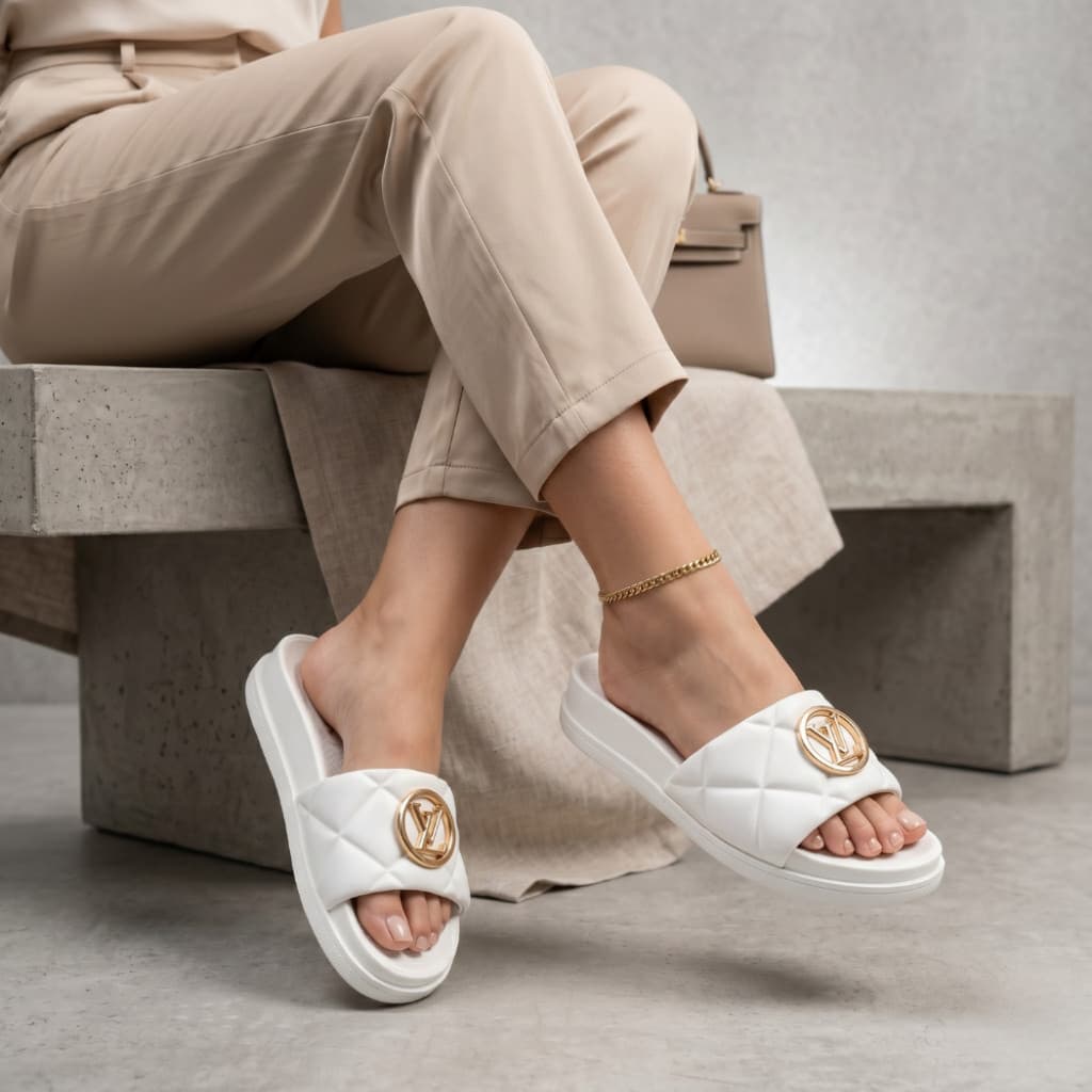 Chinelo Slide Feminino 100% EVA Leve Confortável Com Pingentes Multiplos Dourados ENVIO IMEDIATO!