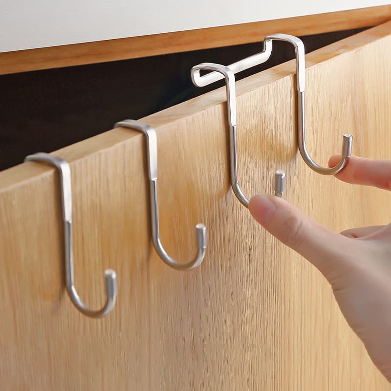 2 ganchos duplos em forma de S de aço inoxidável, sem necessidade de furar a porta, adequados para uso em roupas e na co