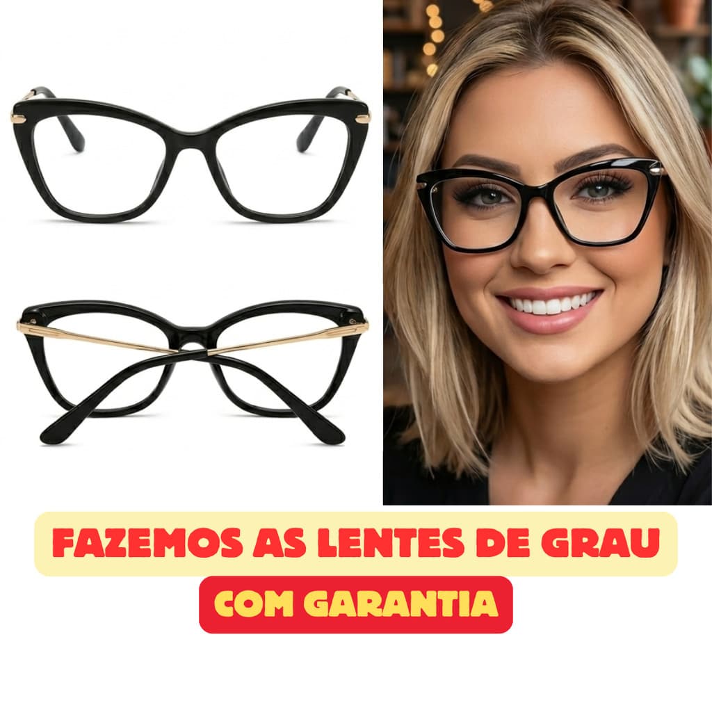 DR-107 Armação de Óculos Preto Gatinho Retangular Feminino