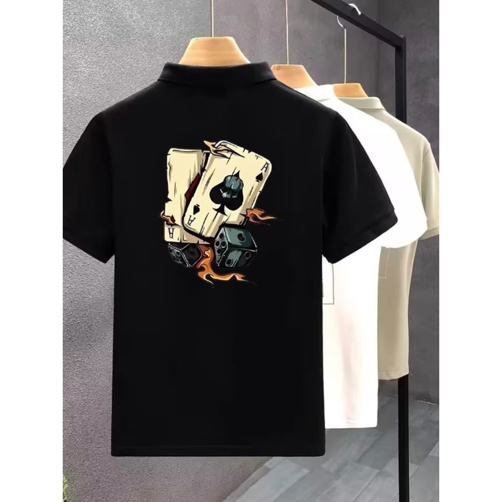 Verão novo estilo Poker impresso camisa polo masculino espírito cara de manga curta camiseta Kuaishou influenciador mesm