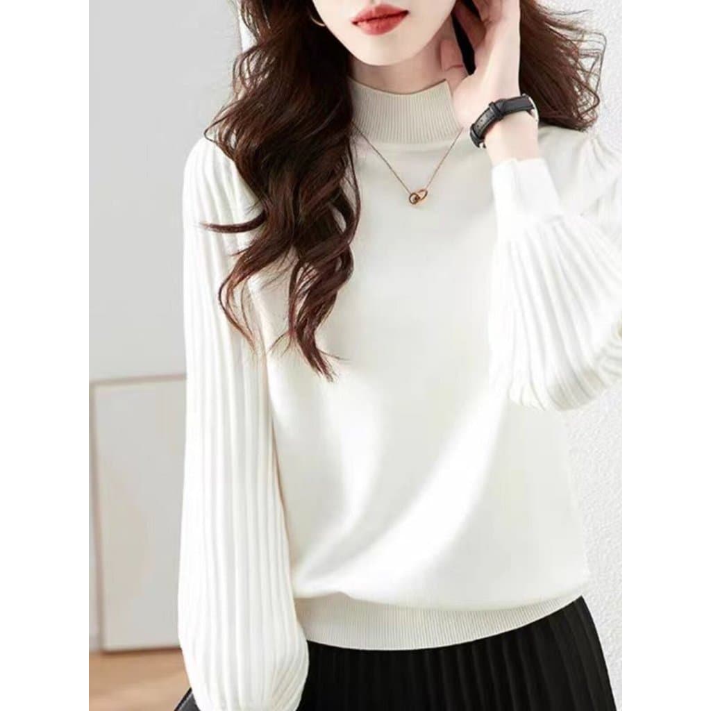 Meia gola alta camisola de malha de lã de uma peça feminina outono inverno suave estilo preguiçoso solto interior alto @
