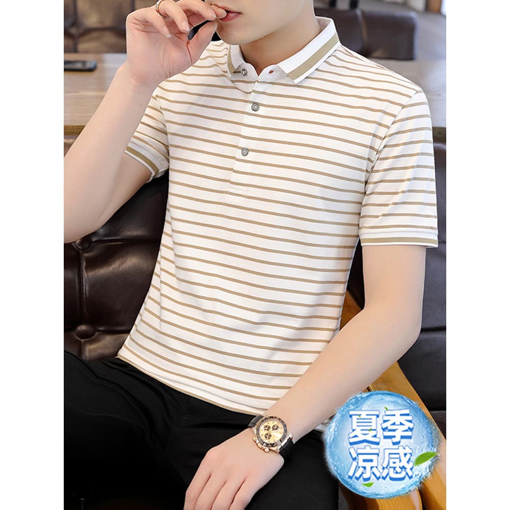2022 verão novo estilo camisa POLO masculina versão coreana na moda Casual listras moda All-Match lapela juventude de ma