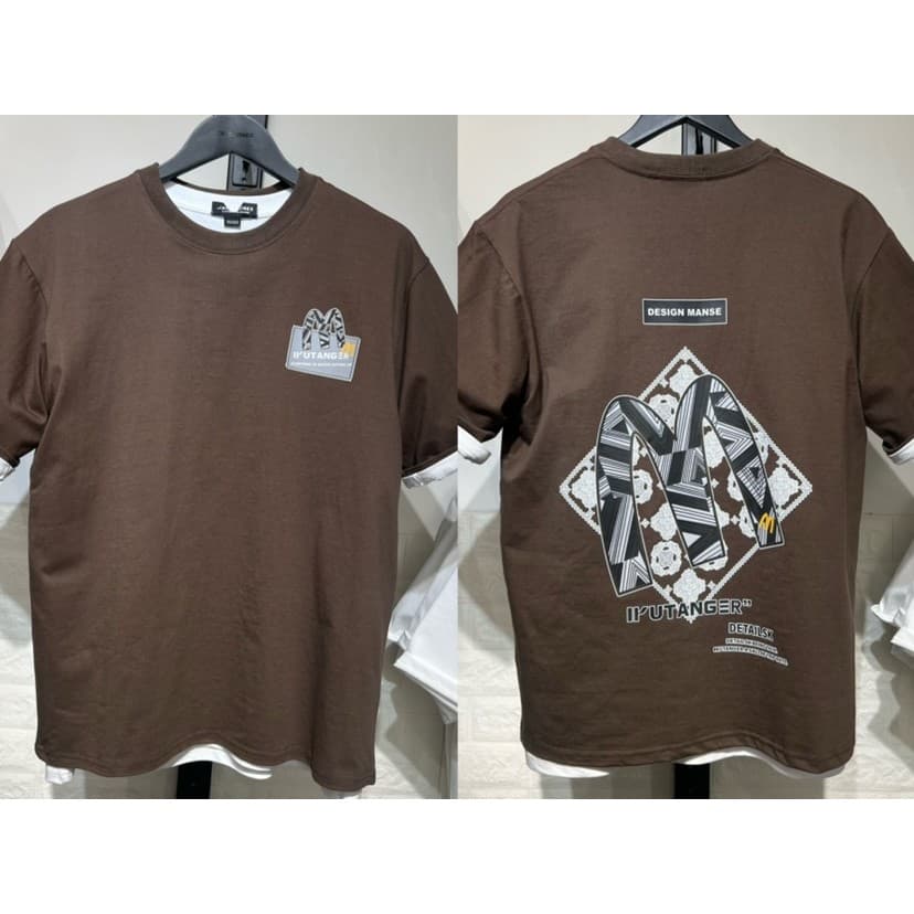Jj Cut Label masculino verão em torno do pescoço caído ombro pesado algodão influenciador bonito impresso solto Casual c