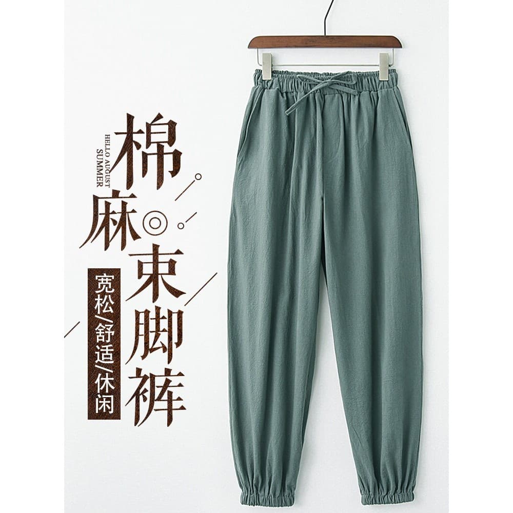 Estilo chinês Tang terno calças de linho de algodão algemado calças masculinas finas calças casuais calças soltas verão