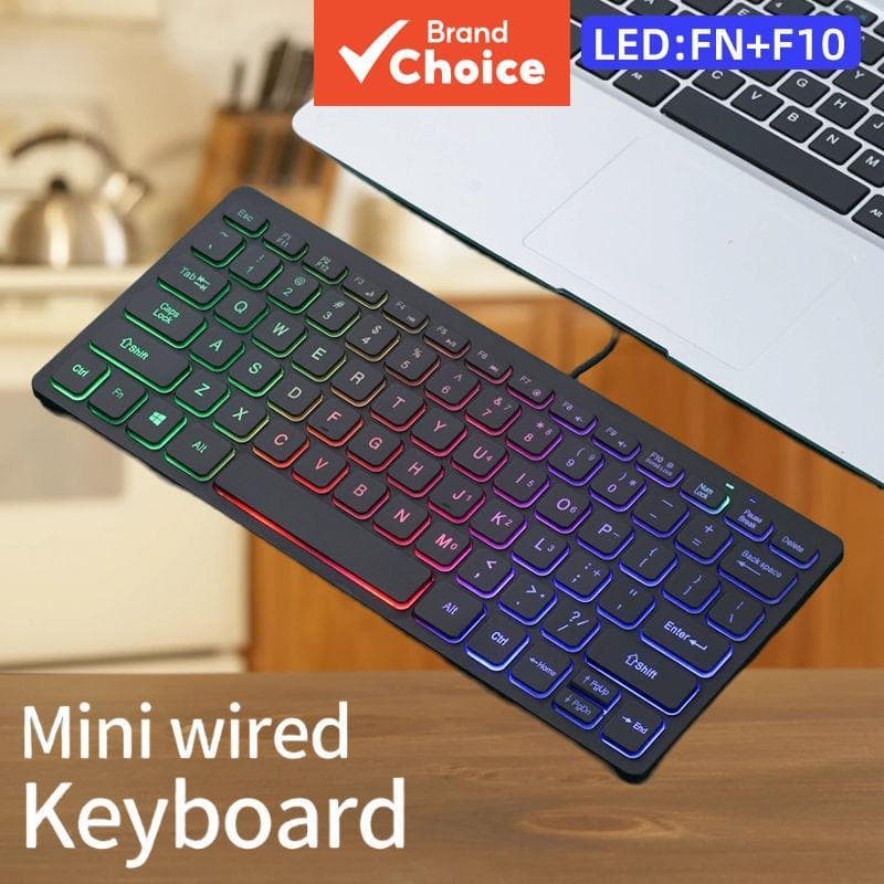 Mini Teclado Com Fio 78 Teclas De Chocolate , Luz De Fundo Policromática , Fino E Silencioso , Aplicação Em Várias Cenas