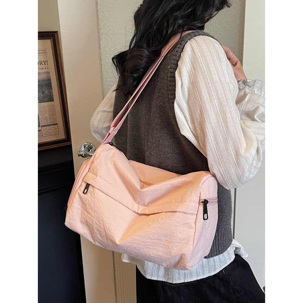 Bolsa de ginástica esportiva portátil feminina Casual simples leve pano de Nylon bolsa mensageiro de ombro bolsa de arma
