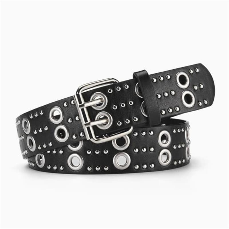 Europeu americano novo estilo Punk cinto de rebite feminino preto plutônio pino fivela cinto na moda All-Match Design ci