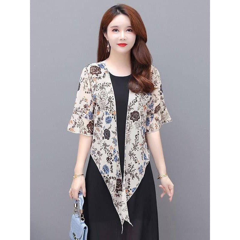 Com estilingue saia exterior blusa verão senhoras Plus Size gordura MM fino jaqueta curta protetor solar Cardigan All-Ma