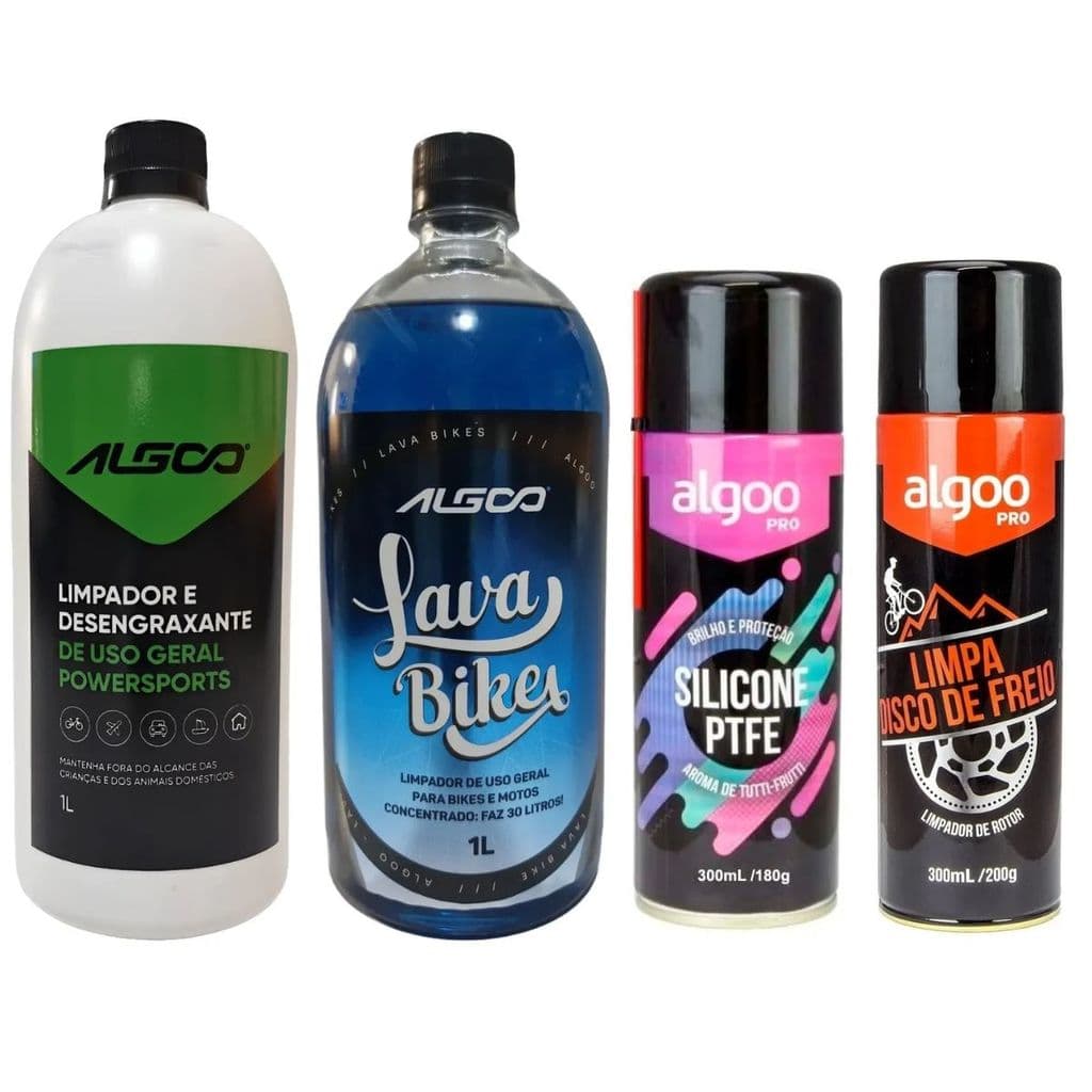 Kit Limpeza Bike Moto Desengraxante Shampoo Silicone Disco