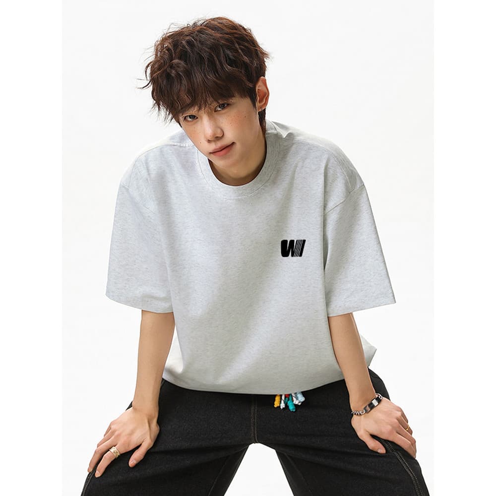 WASSUP Street Wear Básico Simples W Carta Camiseta de Manga Curta Masculina Verão Solto All-Match Casal Em Torno Do Pesc