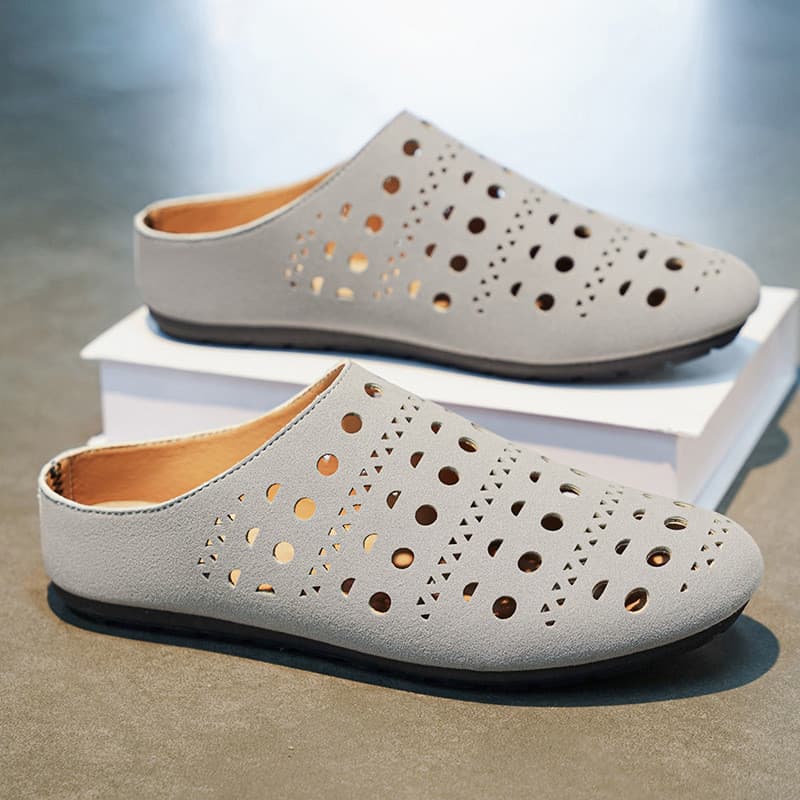 Sapatos masculinos de verão nicho oco buraco chinelos masculinos exterior usar plana preguiçoso sapatos deslizamento-em