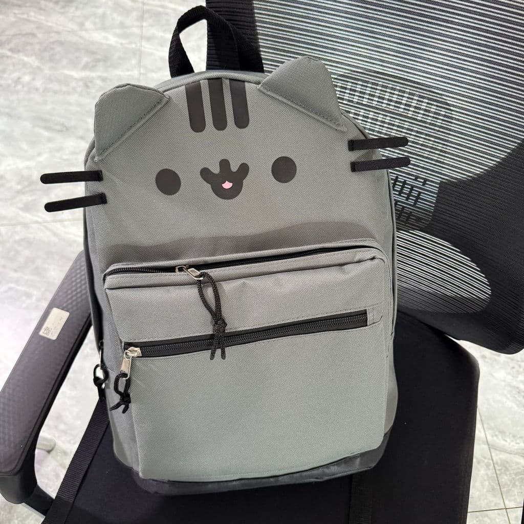 Mochila Fat Cat, grande capacidade, vários compartimentos, padrão de desenho animado, Material de lona, padrão de urso,