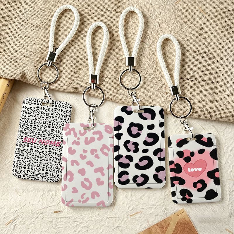 Porta-Cartões Com Estampa De Leopardo Rosa , Protetor Elegante De Crachá De Identificação De Estudante Animal Para Cartã