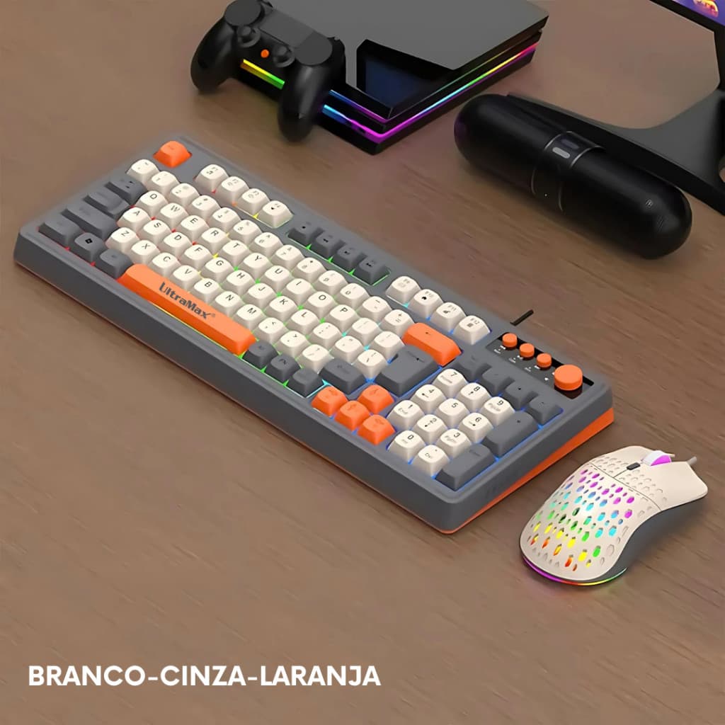 Kit Teclado E Mouse Com Fio Delta K1756 Rgb Alta Precisão Cinza Bege